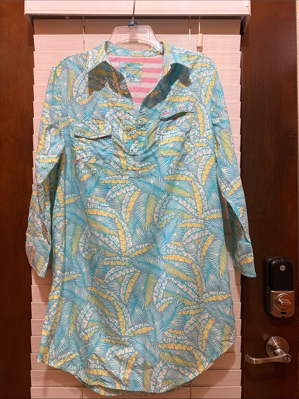 Vineyard Vines Aqua and Yellow Tropical Long-Sleeve Tunic Dress